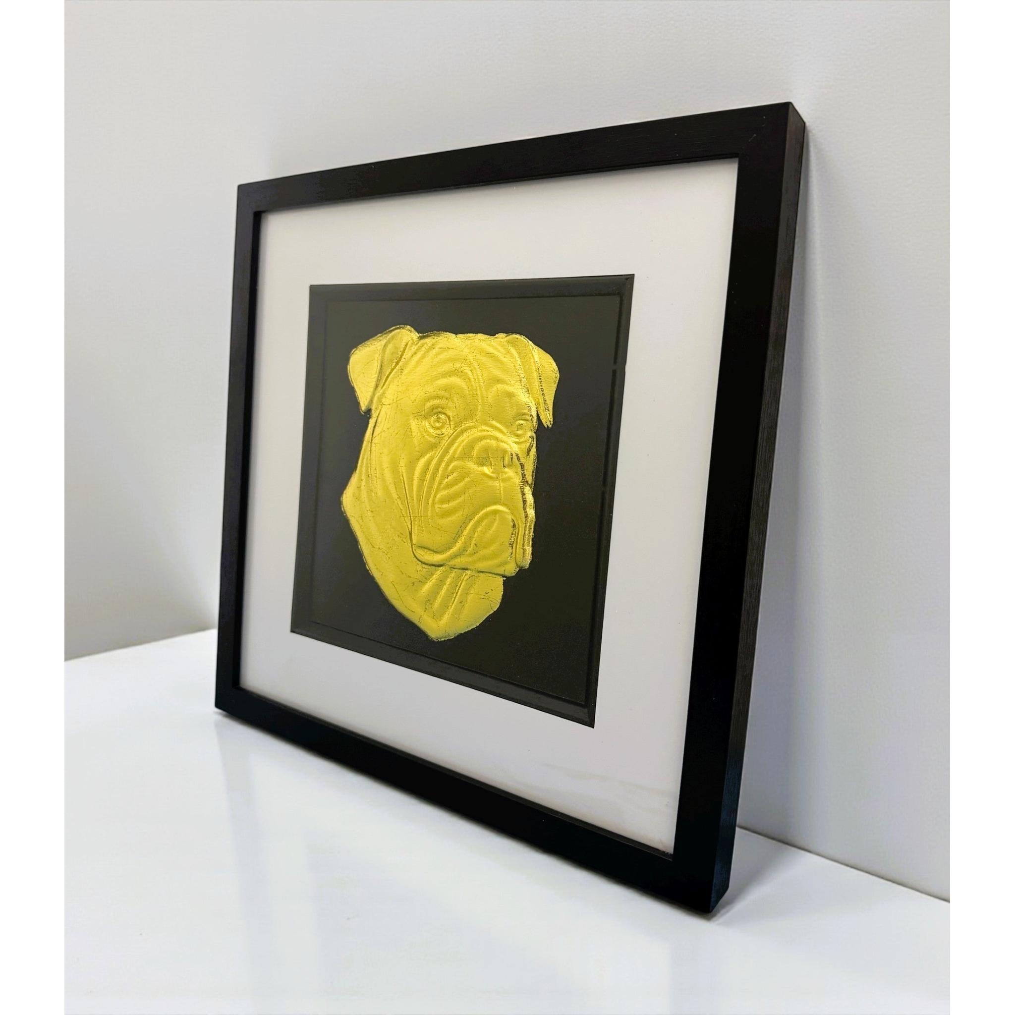American Bulldog framed wall art displayed on a modern surface setting