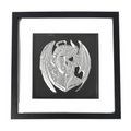 Angel and demon face wall art framed in black with silver leaf relief