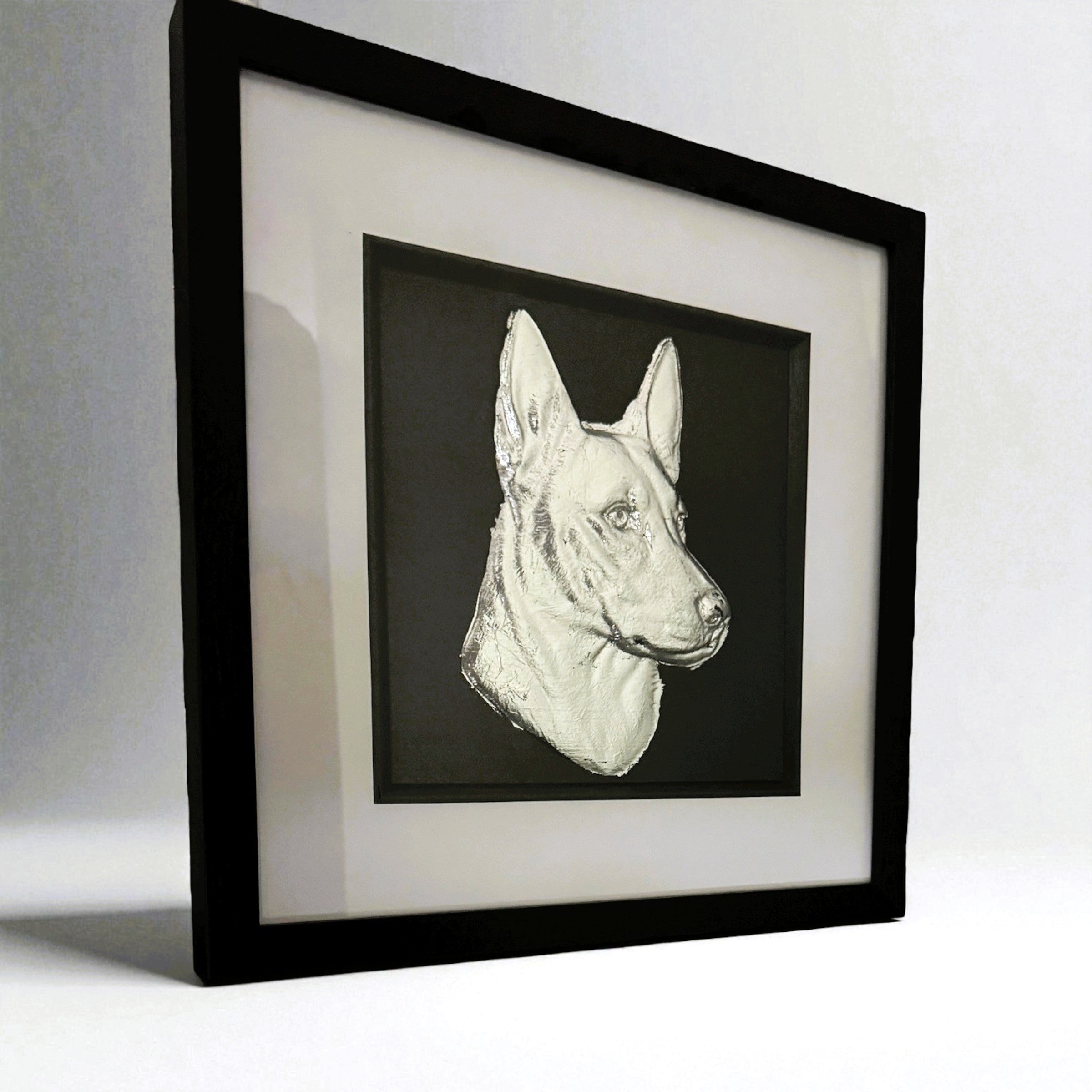 Belgian Malinois framed wall art displayed in a modern interior setting