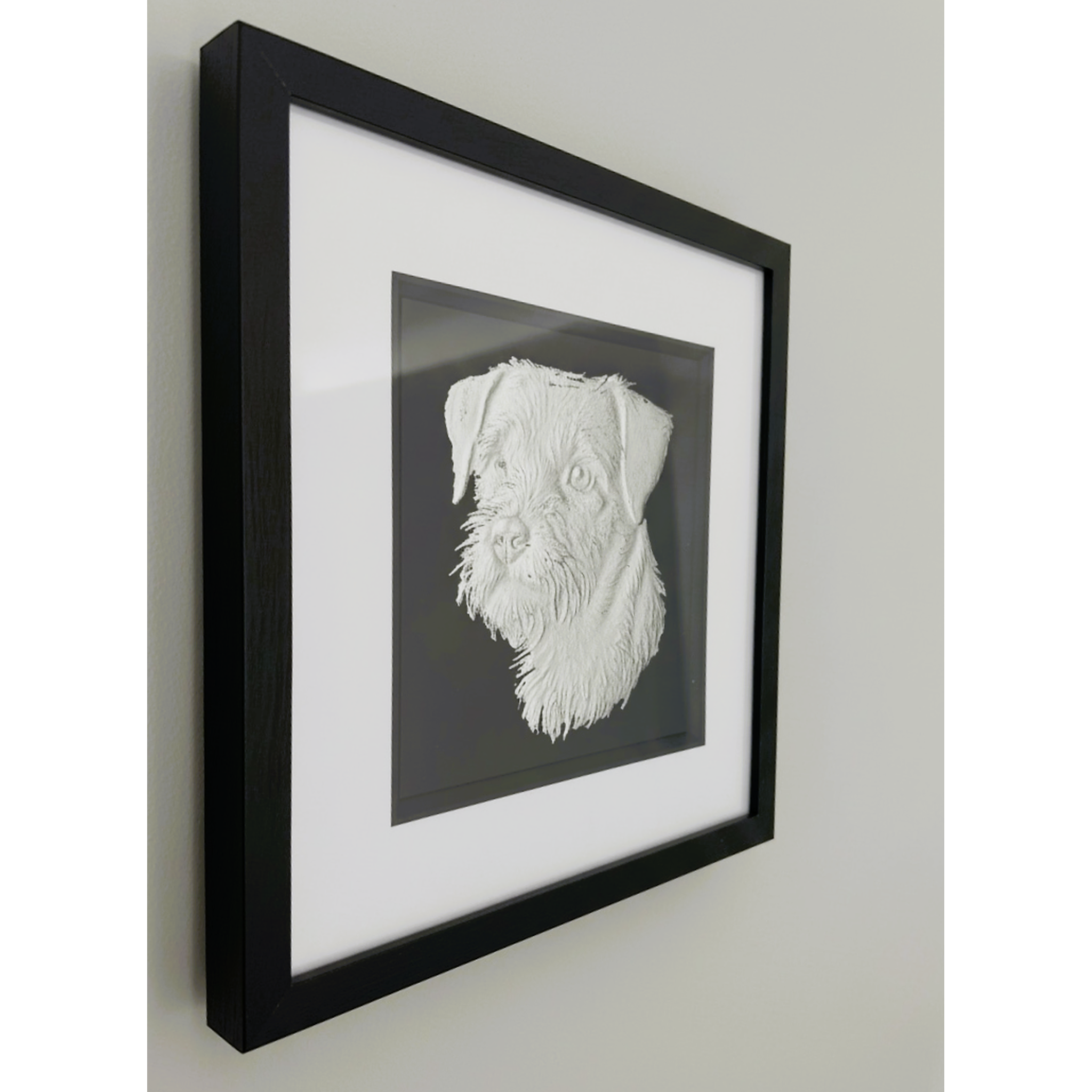 Border Terrier framed wall art displayed in a modern interior setting