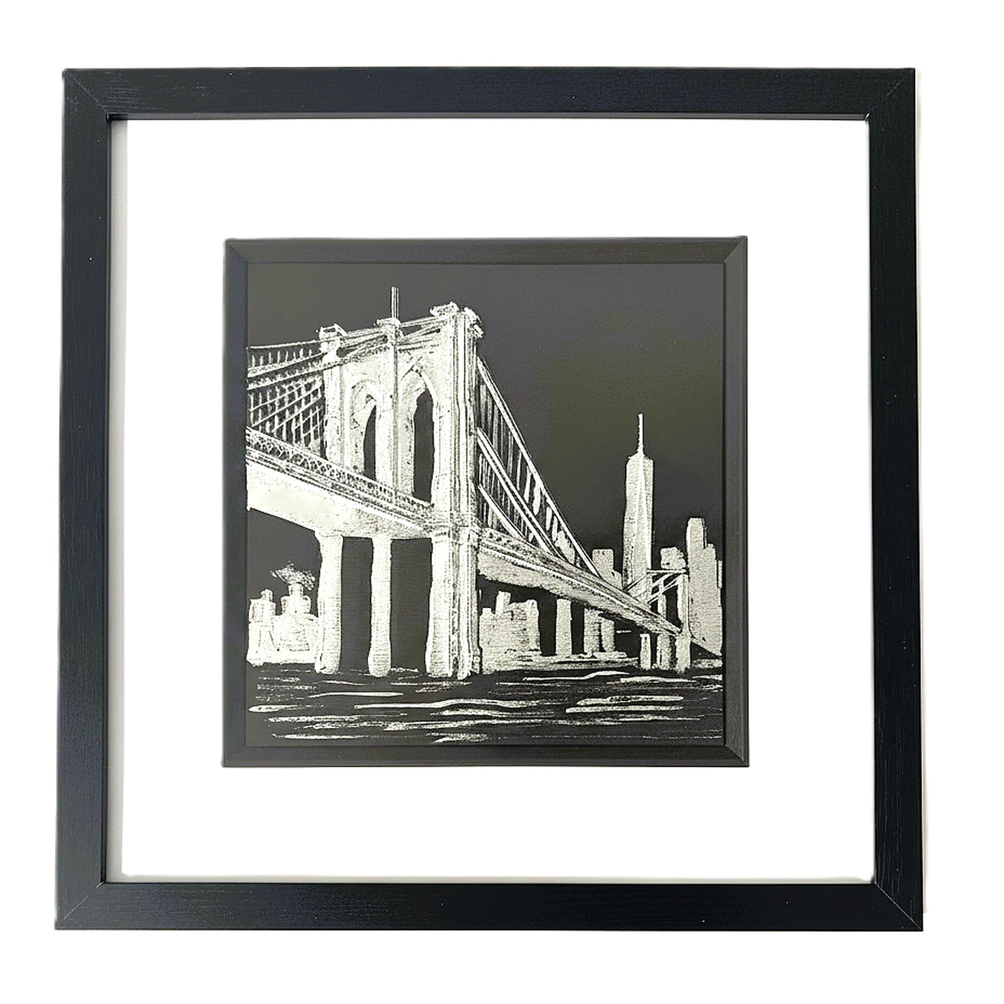Brooklyn Bridge New York wall art in black frame with white mount