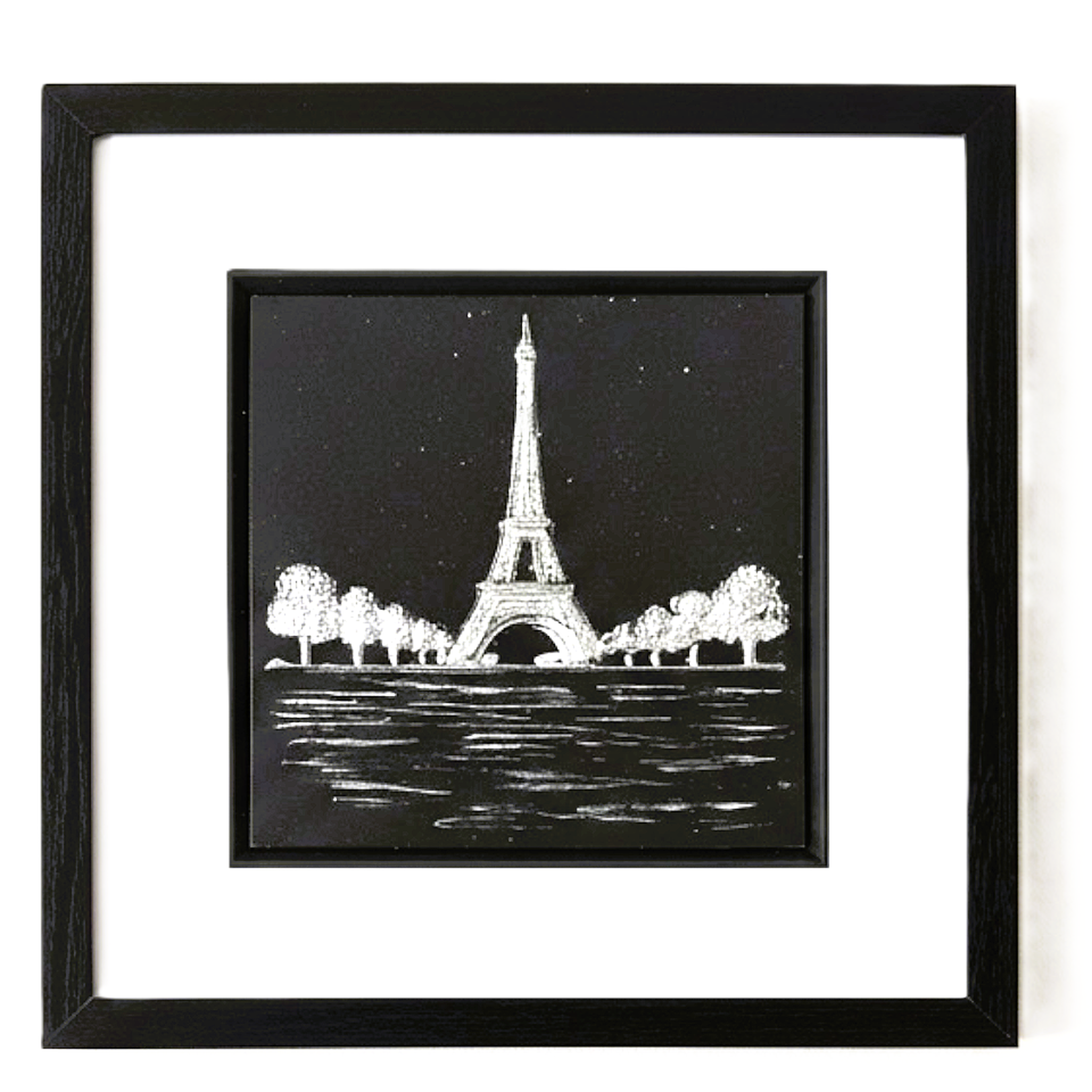 Framed Eiffel Tower landmark artwork finished in gold or silver leaf