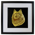 Japanese Spitz - Wall Art Front view of framed gold leaf wall art with black inner surround and white mount by JP Designs