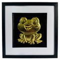 Front view of kawaii frog gold leaf framed wall art