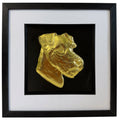 Lakeland Terrier framed wall art showing a sculpted dog portrait in gold leaf, set on a black background with white mount and black wooden frame