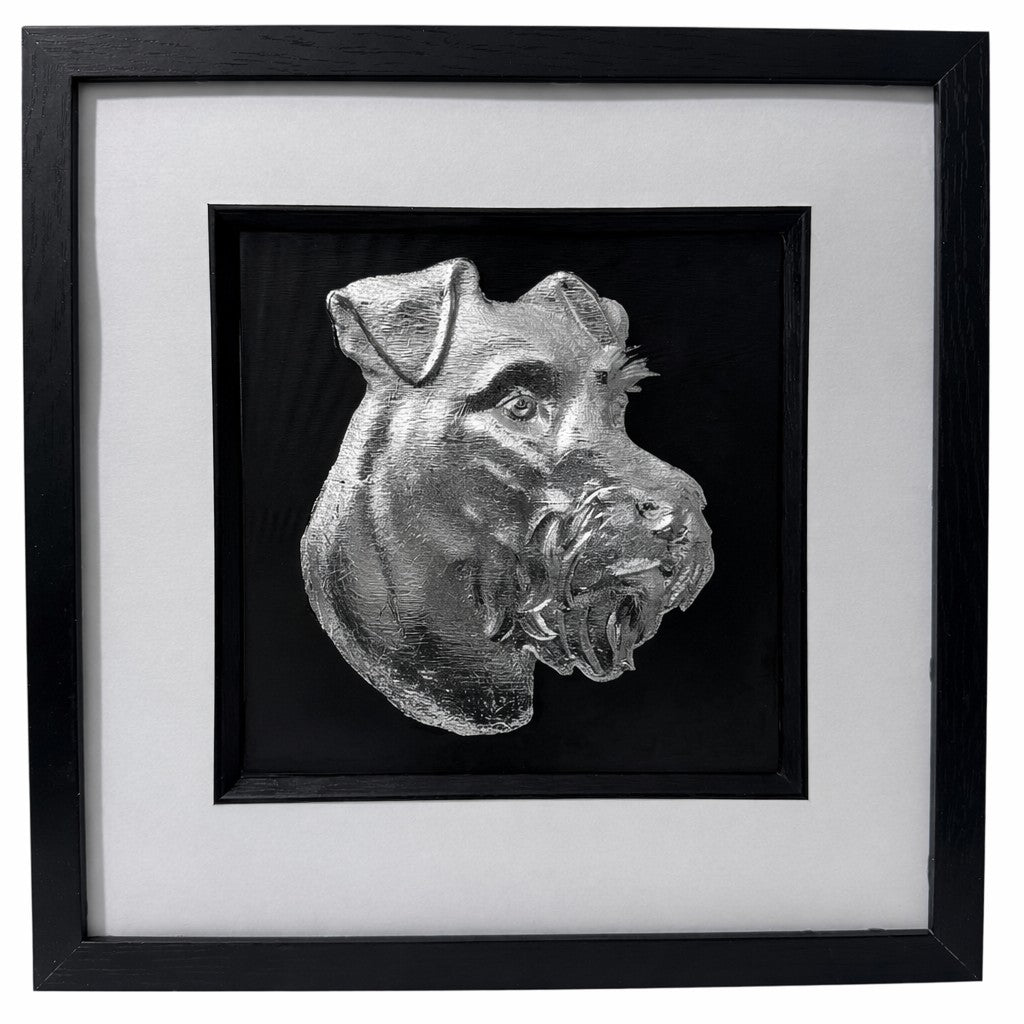 mini schnauzer dog 3d wall art silver releif portrait framed