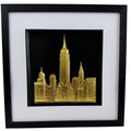 New York skyline wall art in a black frame with gold leaf Manhattan 3D relief design by JP Designs