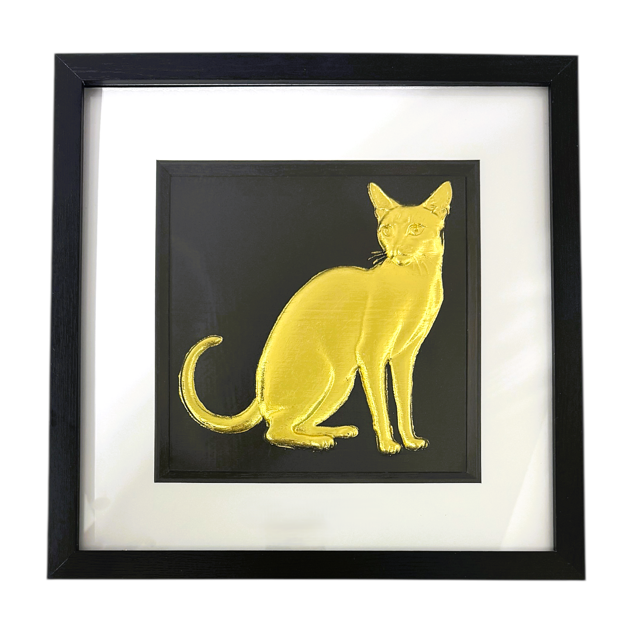 Siamese cat wall art framed in black with gold leaf relief