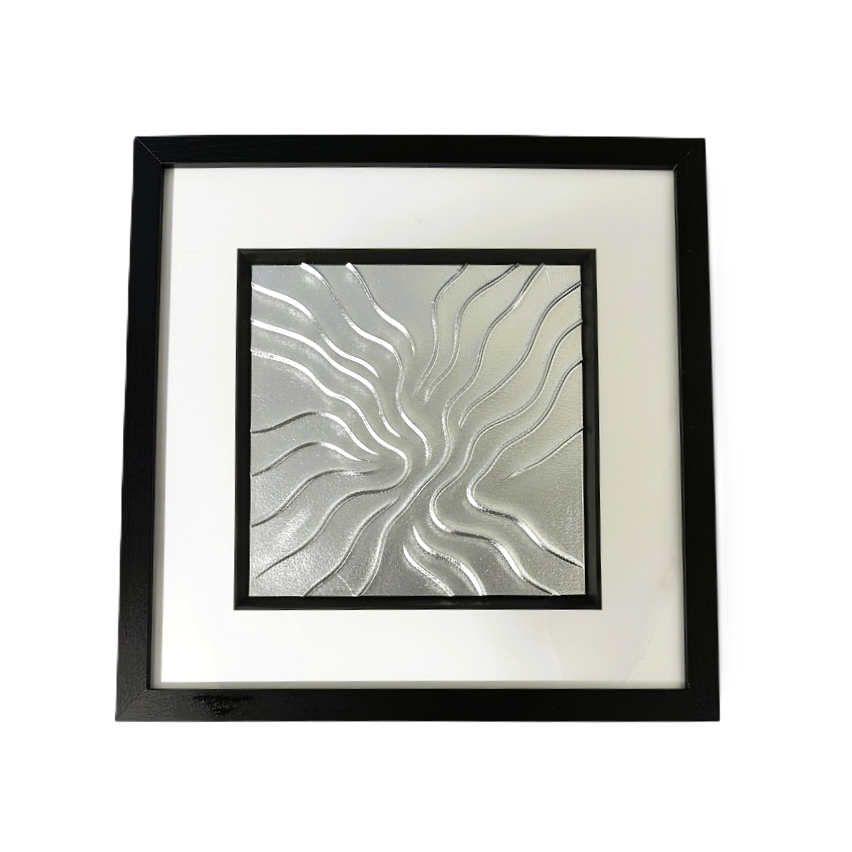 Silver leaf abstract wall art with textured flowing pattern