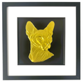 Front facing Sphynx cat gold leaf framed wall art in black frame white mount