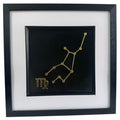 Virgo zodiac constellation wall art framed in black. Gold leaf star sign and symbol on a black background. Luxury astrology gift.