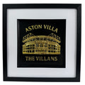 Aston Villa Villa Park 3D wall art in gold leaf, framed in a black box frame with white mount.