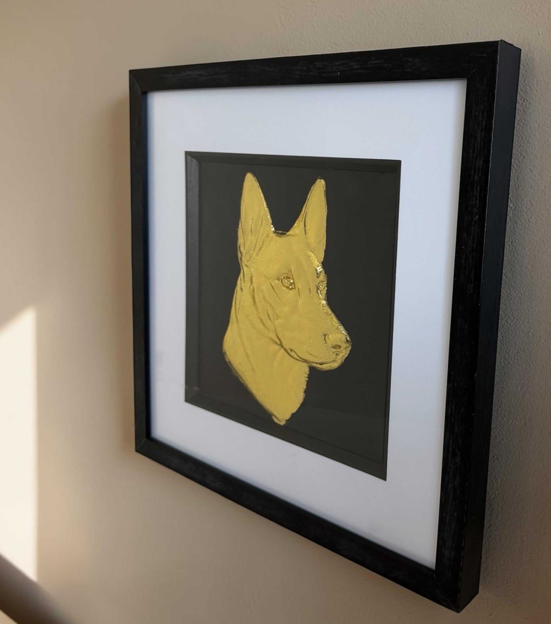 Belgian Malinois framed wall art displayed on a modern wall