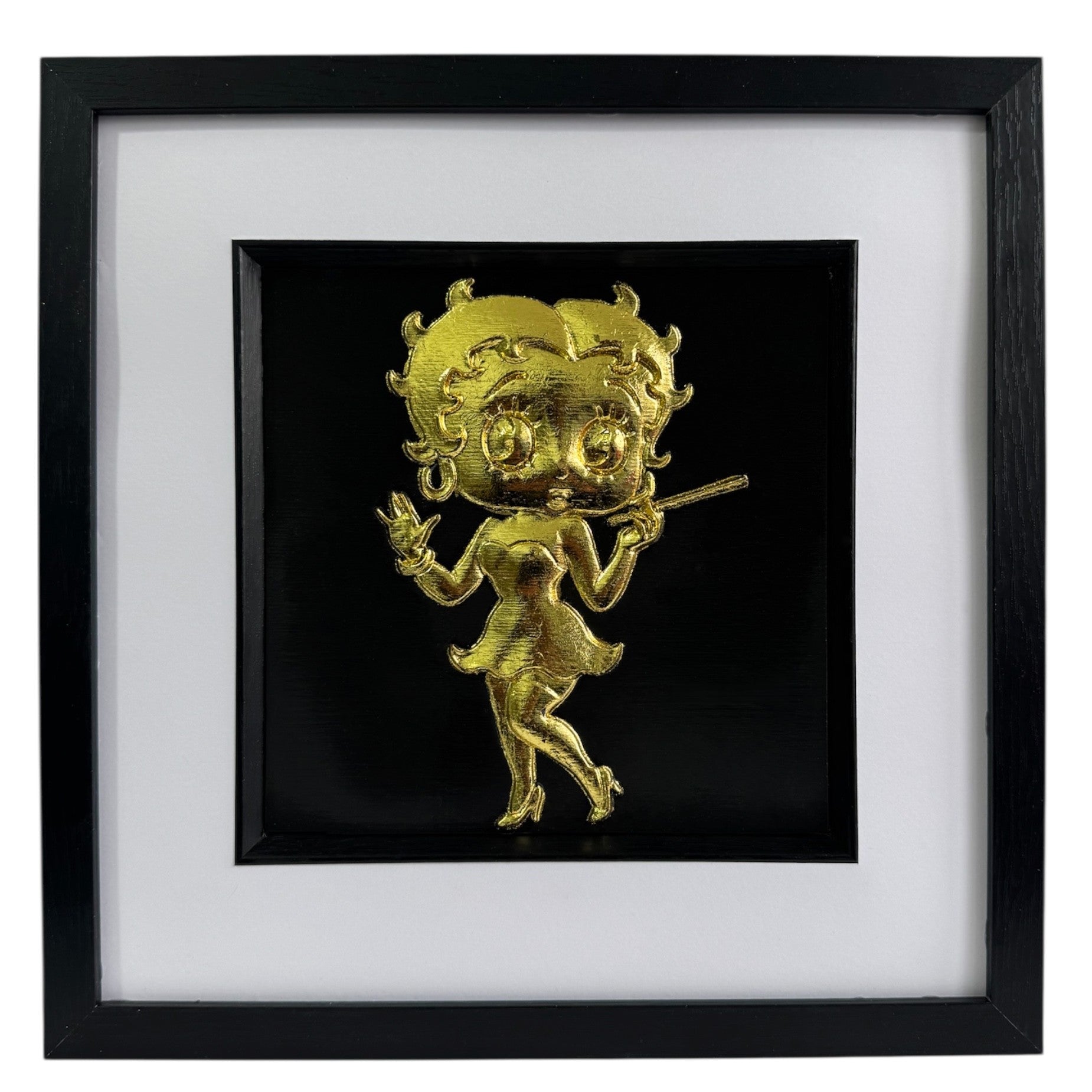 Vintage flapper cartoon icon wall art finished in gold leaf in black frame