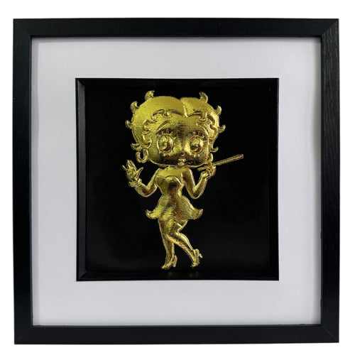 Vintage flapper cartoon icon wall art finished in gold leaf in black frame