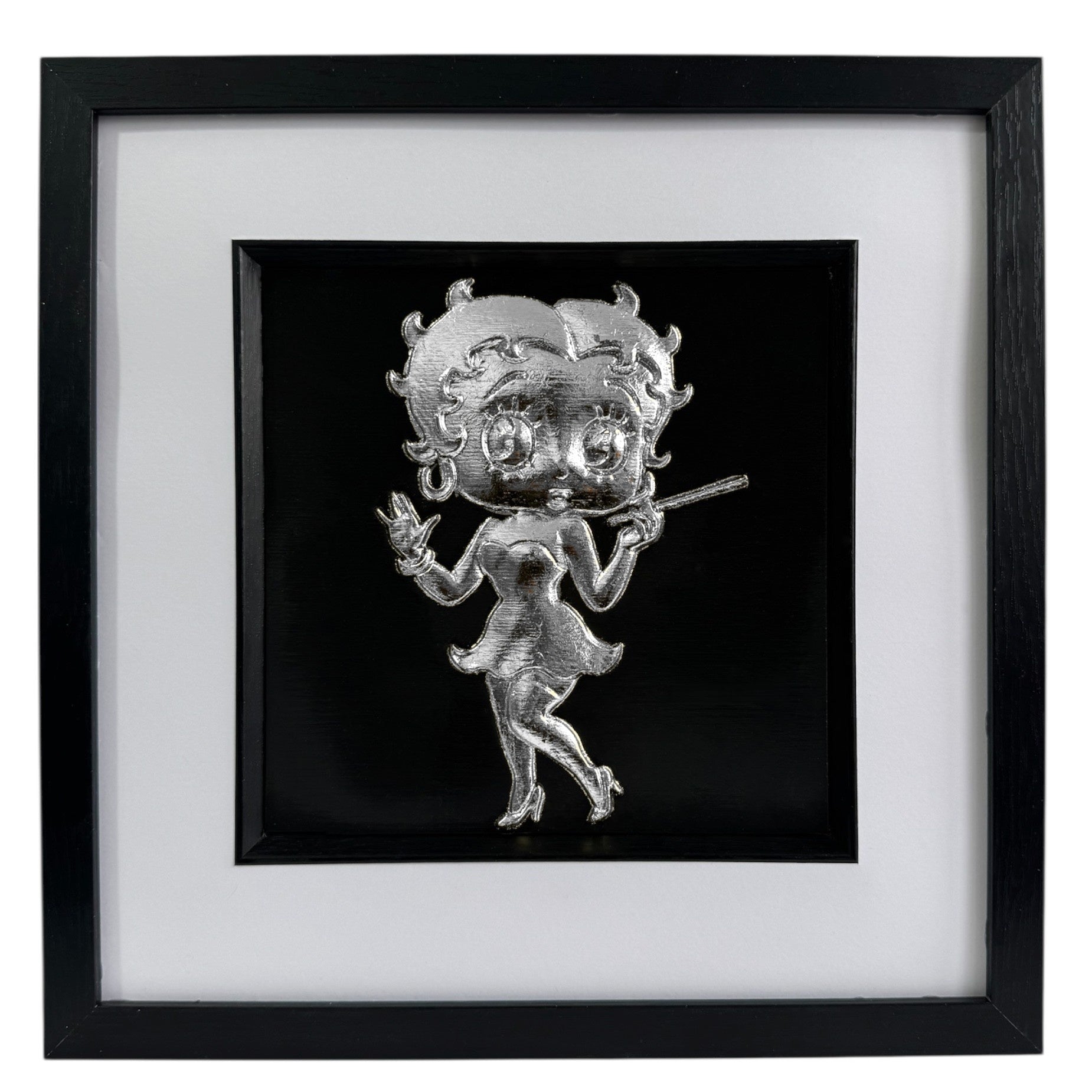 Silver leaf betty boop vintage flapper style cartoon wall art framed and mounted