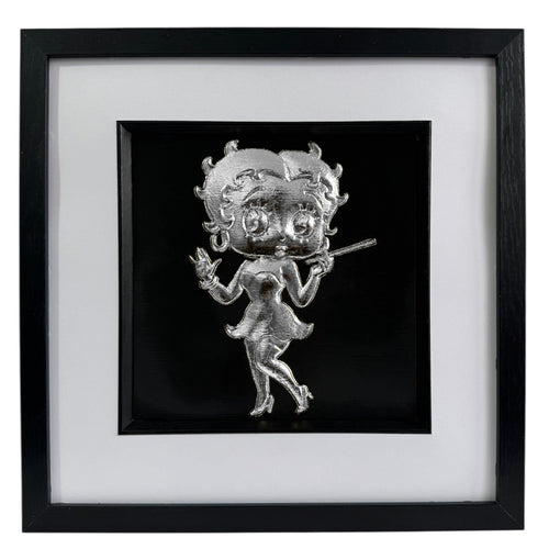 Silver leaf betty boop vintage flapper style cartoon wall art framed and mounted