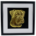 Boxer framed wall art in gold leaf with black frame and white mount