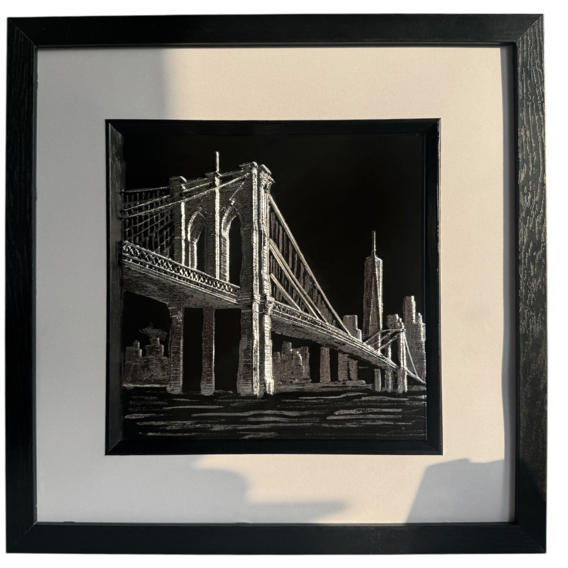 Brooklyn Bridge New York wall art in black frame with white mount