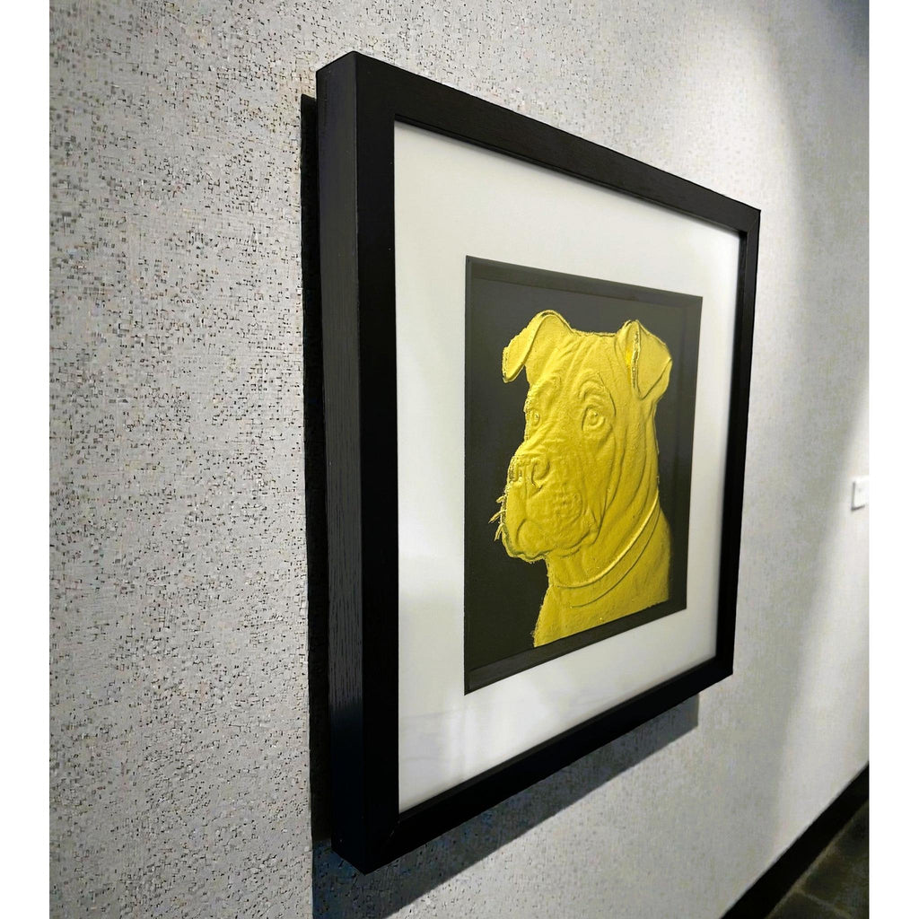 Bullpei gold leaf framed wall art displayed on an interior wall