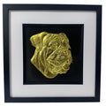 Cane Corso framed wall art in gold leaf with black frame and white mount
