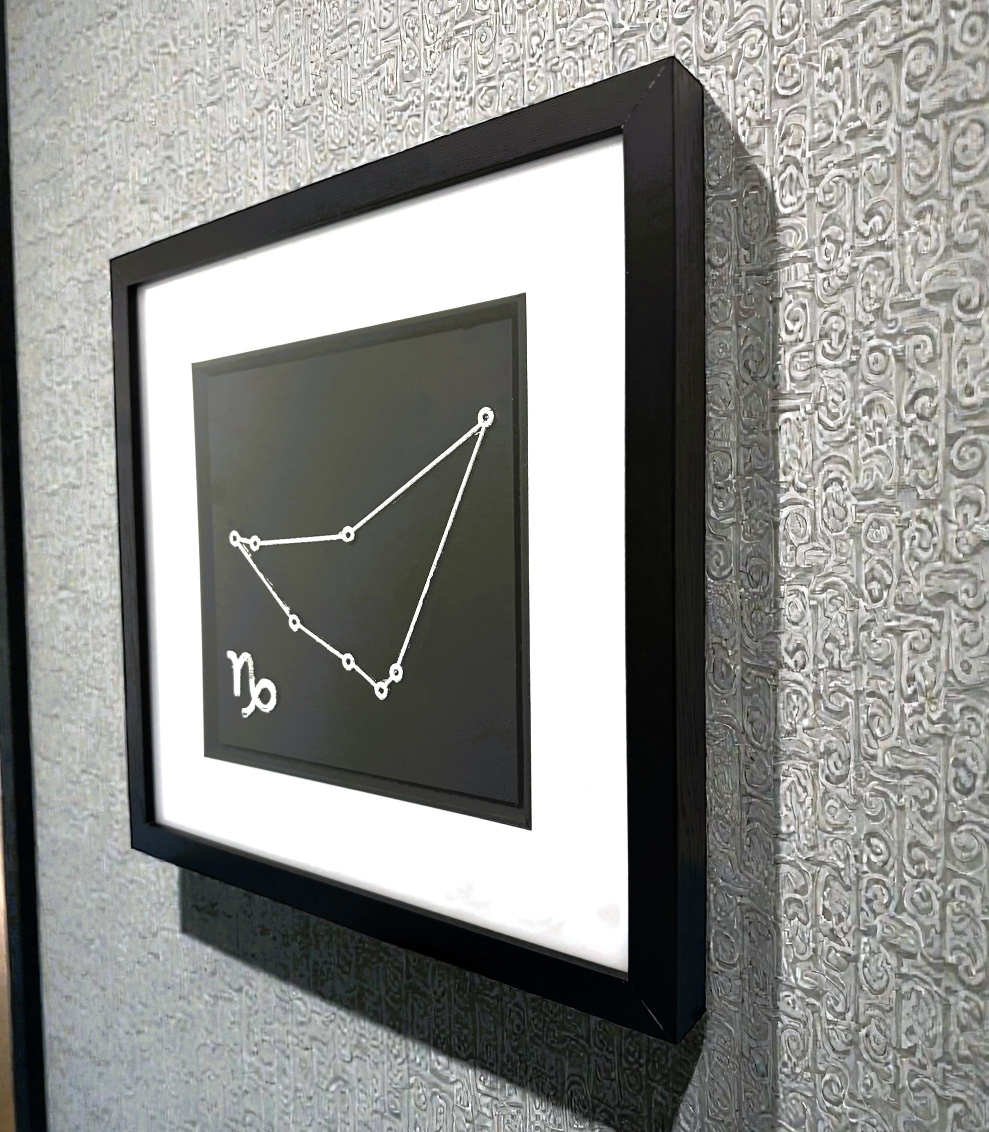 Capricorn constellation framed wall art displayed on wall