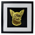 Chihuahua short hair framed 3d wall art in gold leaf with black frame and white mount