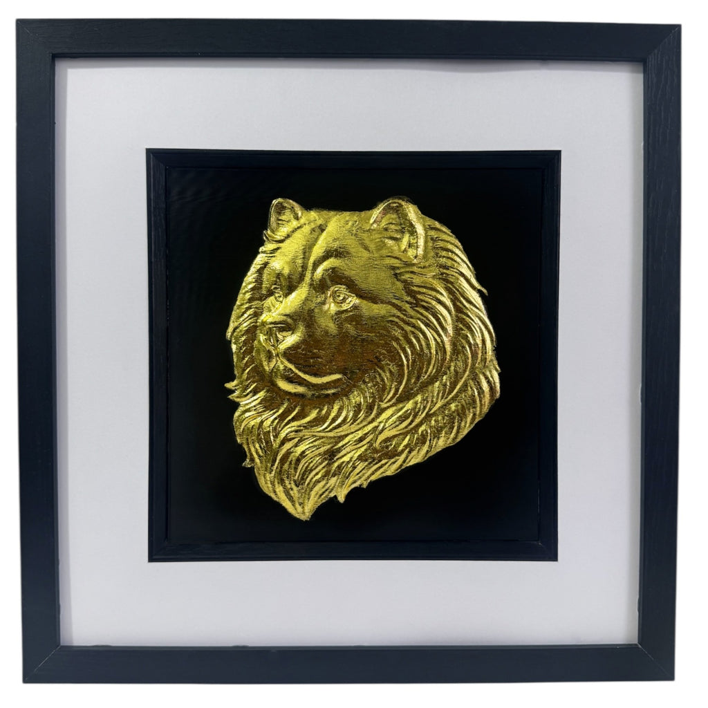 Chow Chow 3d framed wall art with gold leaf relief in black frame