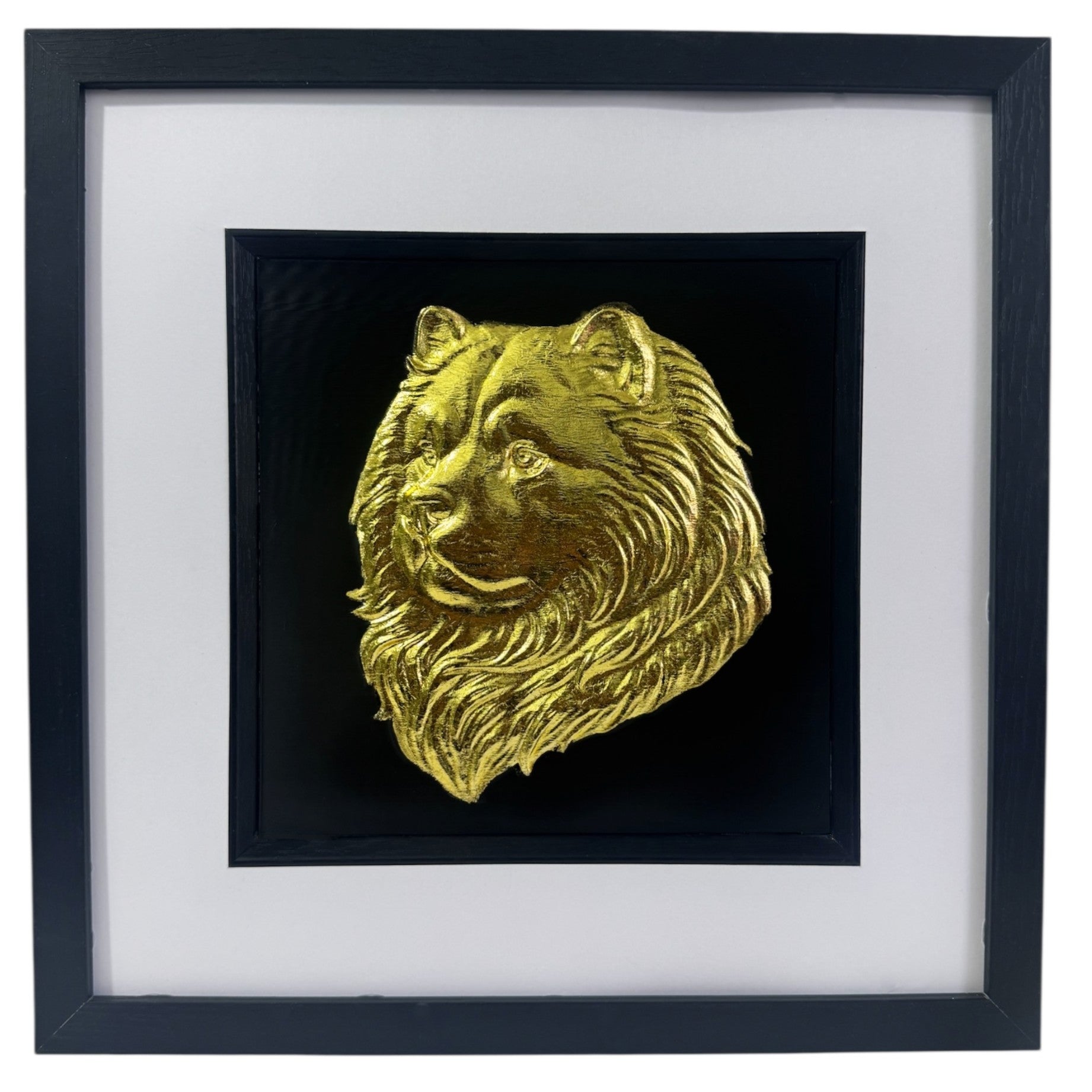 Chow Chow 3d framed wall art with gold leaf relief in black frame