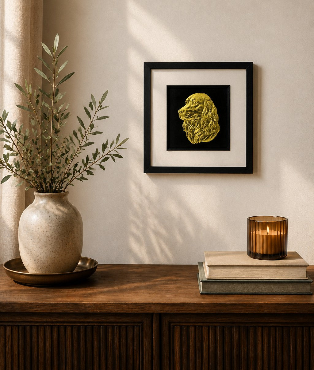 Handmade framed 3D golf wall art finished in gold leaf, styled as a thoughtful Father’s Day gift for a golf-loving dad.