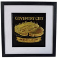 Gold Coventry City PUSB stadium framed 3D relief artwork shown front-on with white mount and black frame