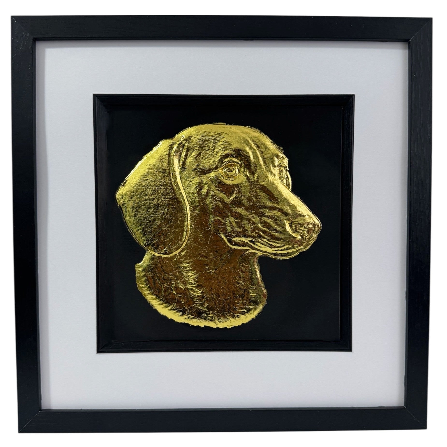 Dachshund wall art 3d gold leaf framed  front view