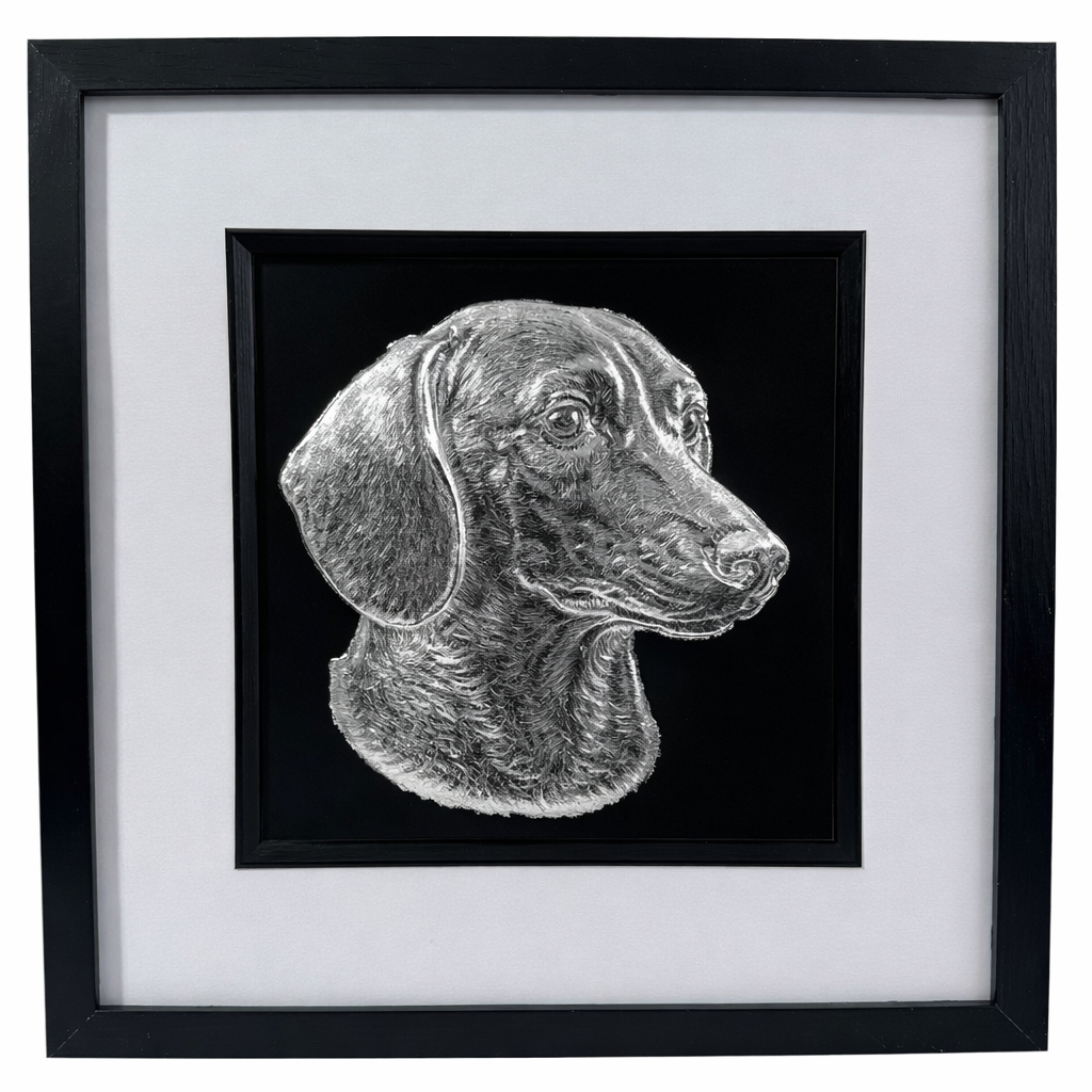 silver dachshund front view of wall art framed picture