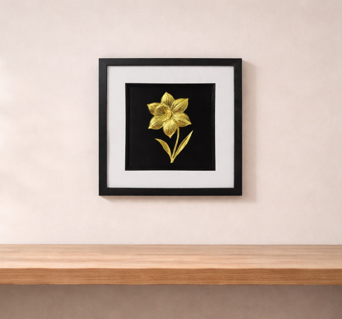 gold daffodil flower wall art gold on beige wall