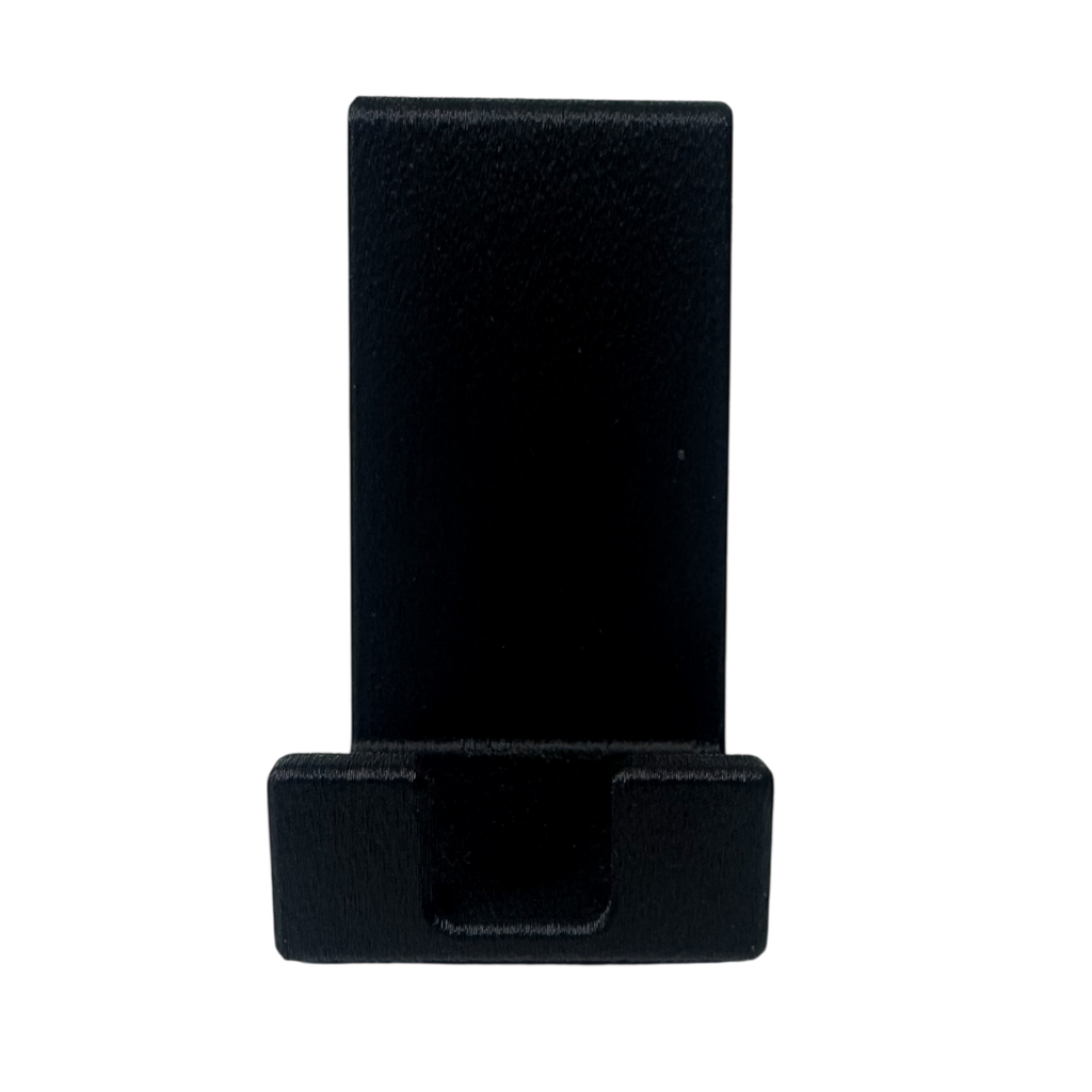 Front view of black display stand for framed wall art