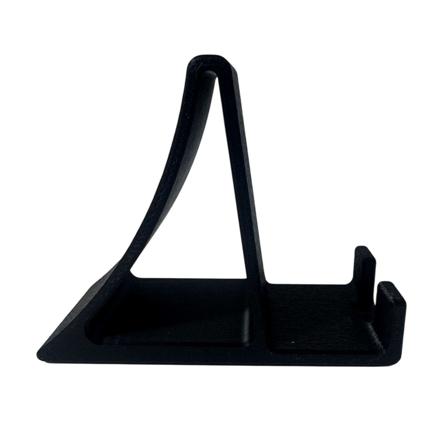 Side view of black display stand for framed wall art