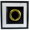 Japandi Enso Circle wall art in gold leaf with black frame and white mount