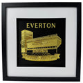 Personalised Everton Goodison Park stadium wall art in gold leaf with black frame and white mount