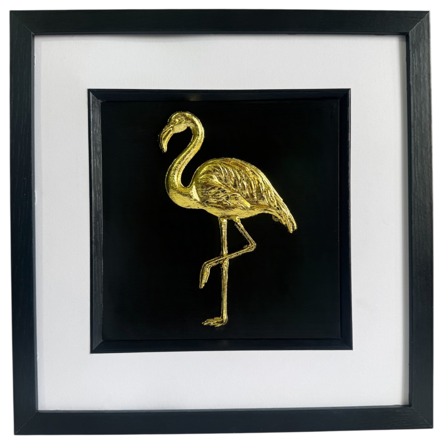 gold flamingo 3d wall art  framed tropical decor front view