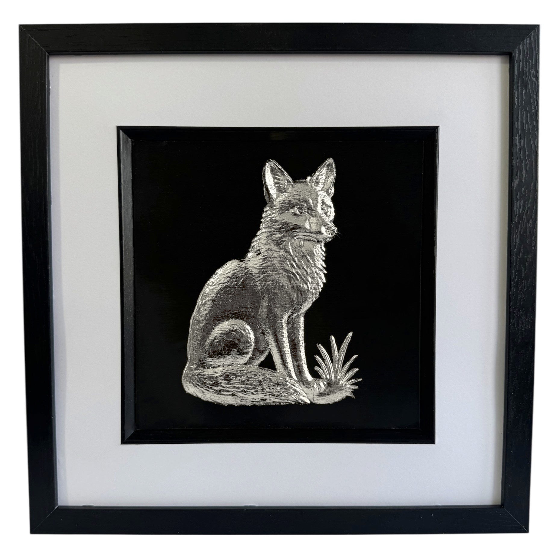 Silver leaf fox framed wall art with detailed animal form