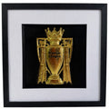 Gold Premier League trophy framed 3D relief artwork shown front-on in a black square frame with white mount