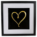 Straight-on Gold single-line heart relief artwork with black centre panel, white mount and black frame.