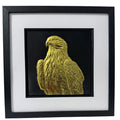 golden Eagle framed 3d wall art in gold leaf with black frame and white mount, front view