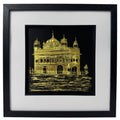 Golden Temple India wall art in gold leaf with black frame and white mount
