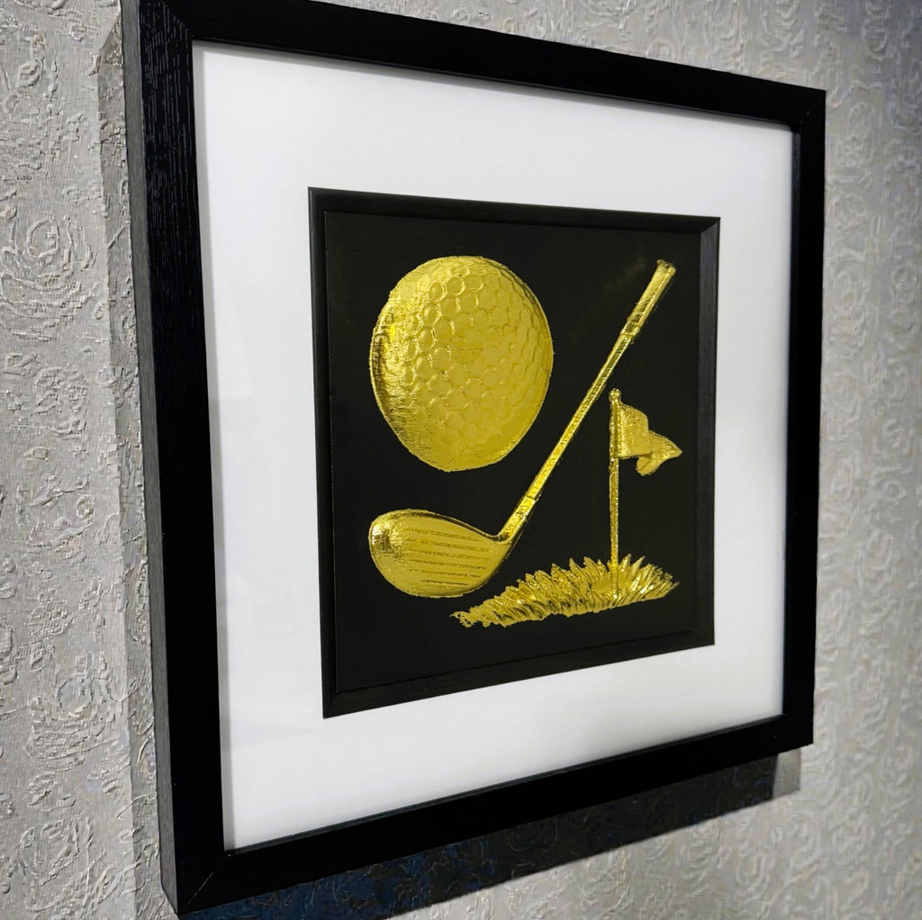 Close up of raised 3D texture on golf ball and grass detail.