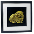 A luxury 3D relief sculpture of a Guinea Pig finished in metallic gold leaf, highlighting the textured fur details against a black background.