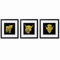 Gold trio image showing all three framed designs together on a white background.