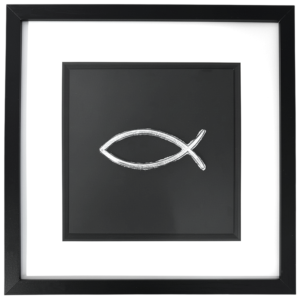 Silver leaf Ichthys fish framed wall art with black frame