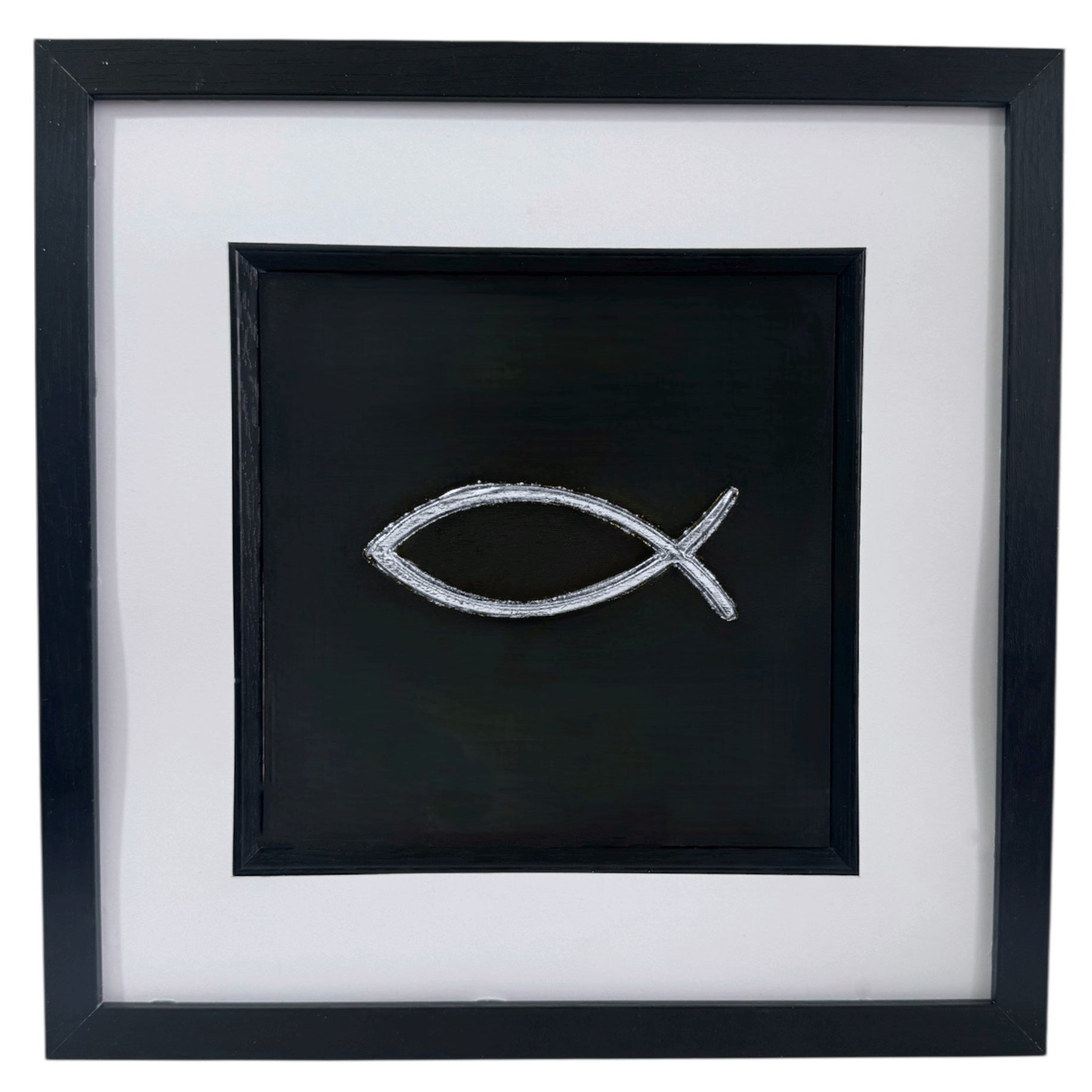 Silver leaf Ichthys fish framed wall art with black frame