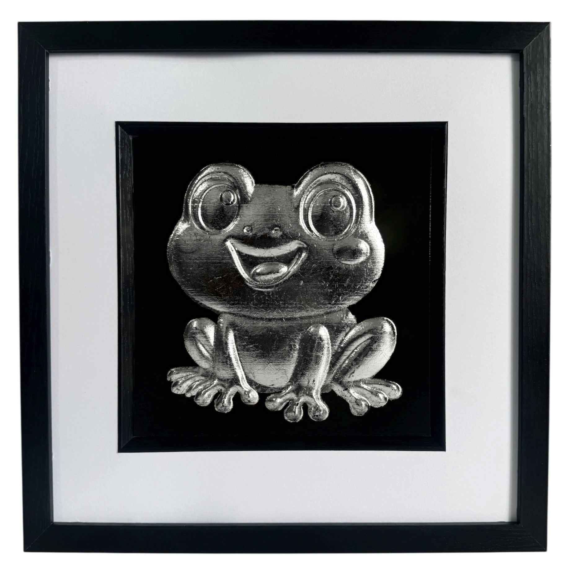 Kawaii frog silver leaf framed wall art front view